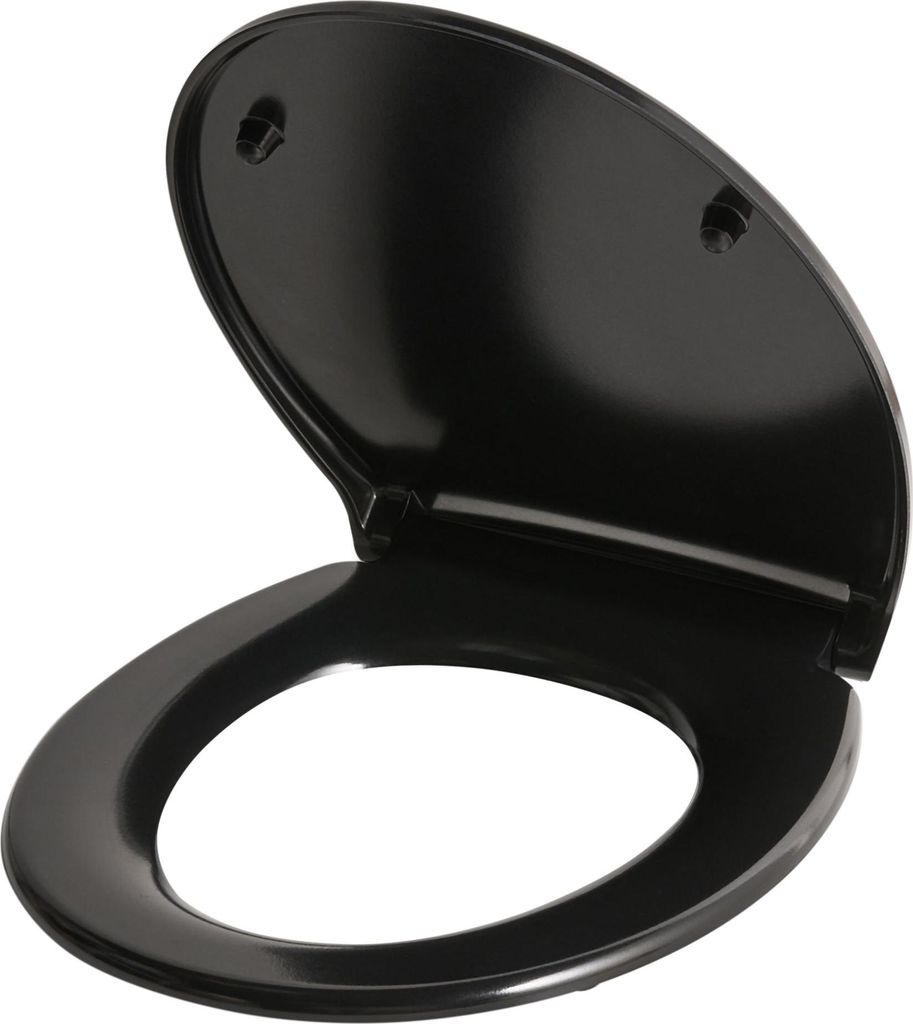 BELIANI WC-Sitz Schwarz Glänzend Duroplast 45x37 cm O-Form Oval Lochabstand 16 cm Abstandshalter Schnellverschluss Absenkautomatik WC-Brille mit D...
