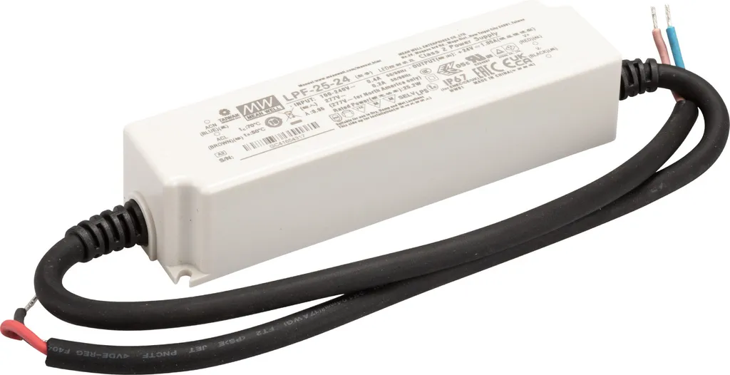Transformateur LED 24V 25W étanche IP67 Mean Well LPF-25D-24 dimmable