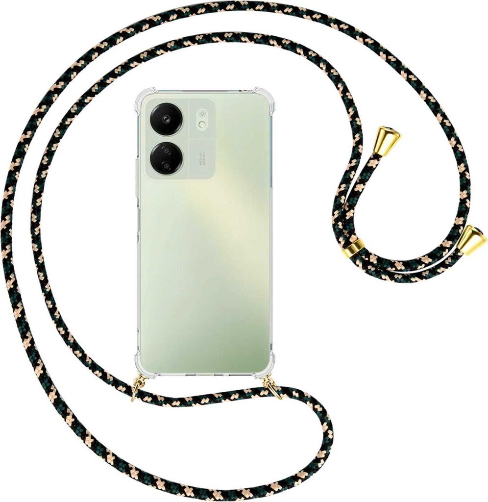 Handykette Backcover-Schutzhülle mit Band (Metall goldfarben) für Xiaomi Redmi 13C (6.71'') - camouflage