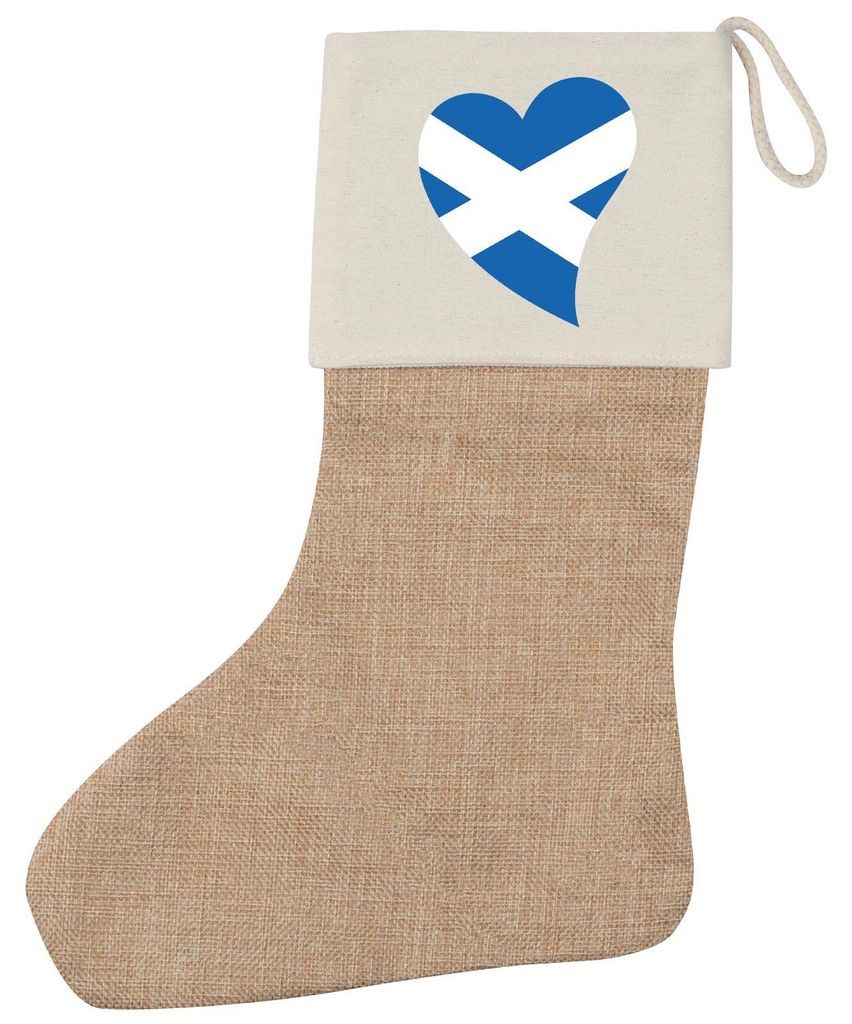 Huuraa Weihnachtsstrumpf Schottland Flagge Herz Beige Jute Kaminstrumpf Geschenkidee