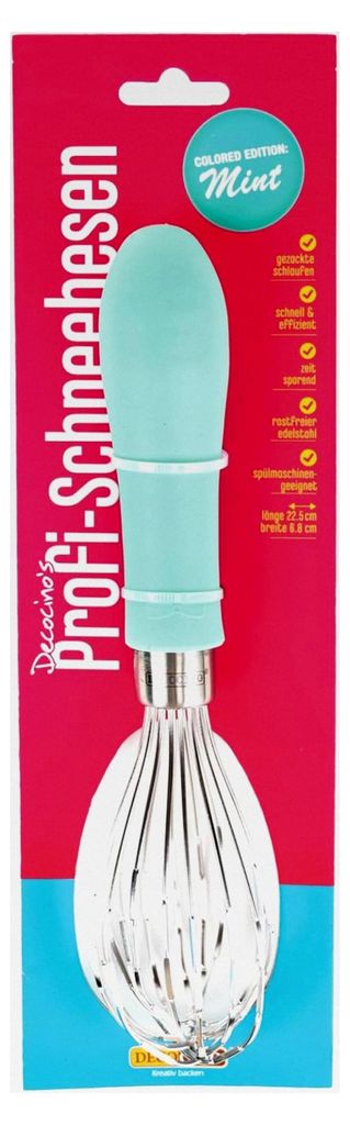 Kleiner Schneebesen in Mintgrün - Trendfarbe, Profiqualität, rostfreier Edelstahl, 22,5 cm, ergonomischer Griff, spülmaschinengeeignet