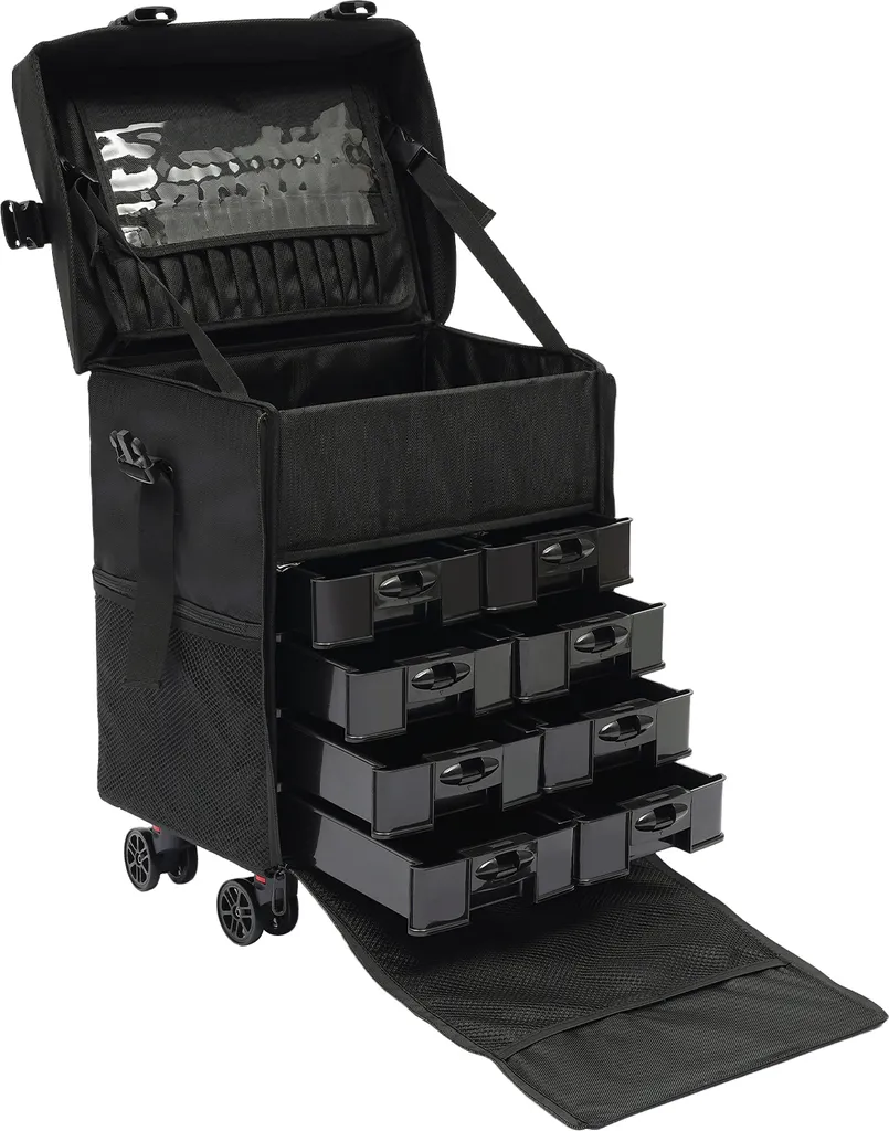 Mallette cosmétique noir avec miroir - Trolley beauté multifonctionnel