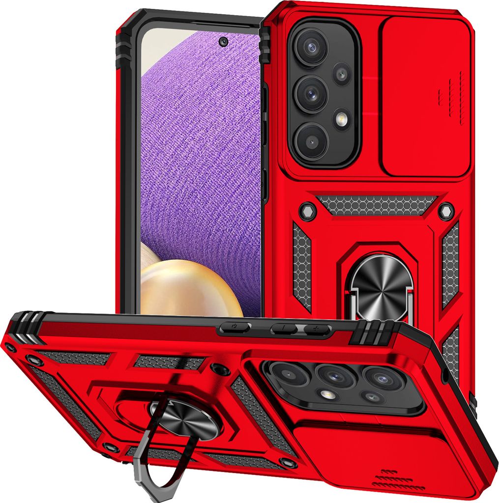 Galaxy A35 5G Hülle mit Schiebe Kamera Schutz und Ringhalter Ständer Schutzhülle für Samsung Galaxy A35 5G Rot