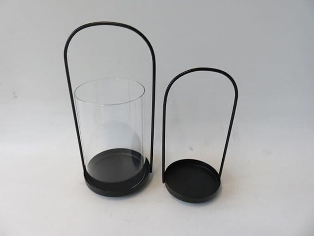 2x Windlicht Minimal Metall schwarz & Glas – Kerzenhalter