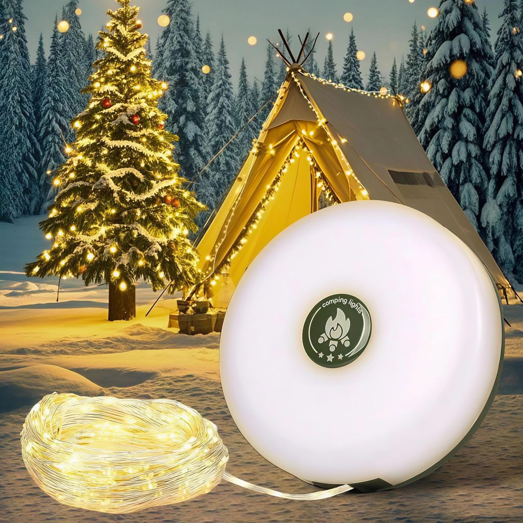 3-in-1 Camping Lichterkette Aufrollbar,5 Leuchtmodi,Tragbare LED Campinglampe,USB wiederaufladbar Campingleuchte,Lichterketten außen 10m,Campingau...