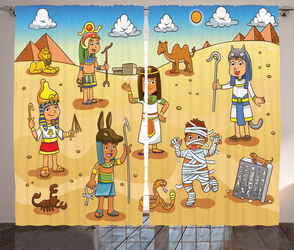 ABAKUHAUS ägyptisch Rustikaler Vorhang, Pyramid Kinder, Wohnzimmer Universalband Gardinen mit Schlaufen und Haken, 280 x 175 cm, Mehrfarbig