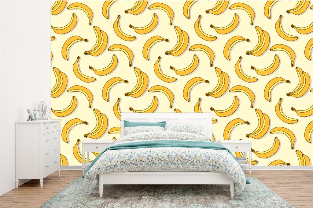 MuchoWow Fototapete für Wohnzimmer oder Schlafzimmer Wandtapete Vinyl Motivtapete Obst - Gestaltung - Banane - 385x240 cm - Schlafzimmer-Tapete
