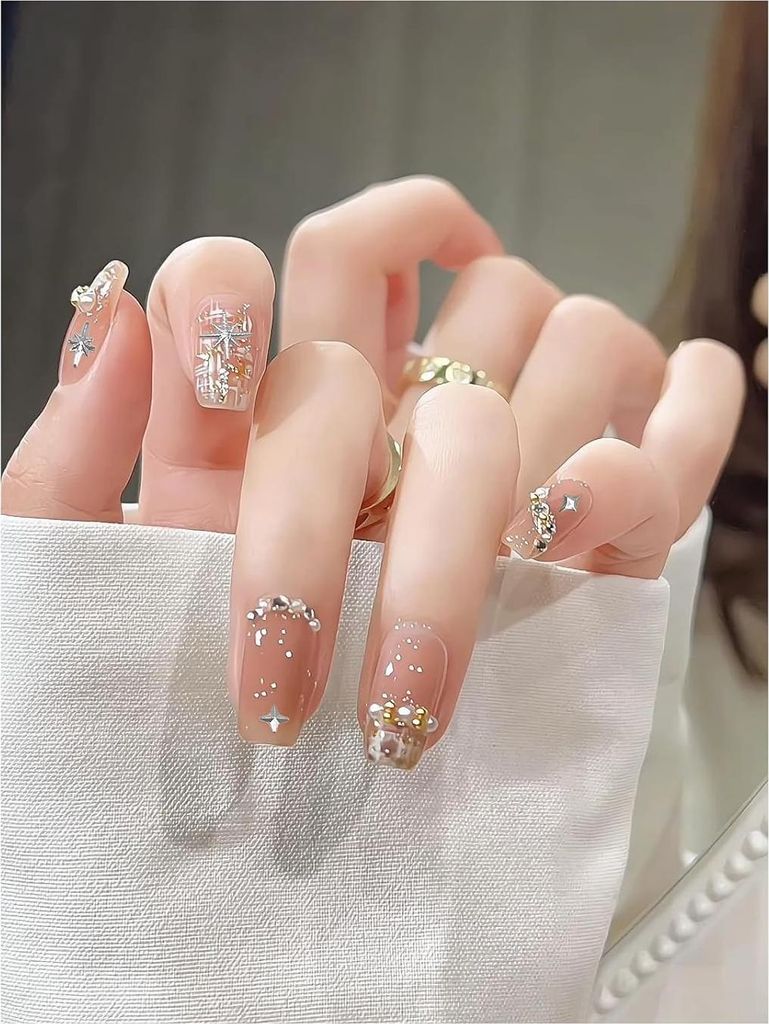 240 Stück goldene und silberne Sterne Nail Art Dekoration mit Pinzette - DIY 3D stereoskopische Aufkleber für Mädchen Nail Art - Lustige Nail Ar...