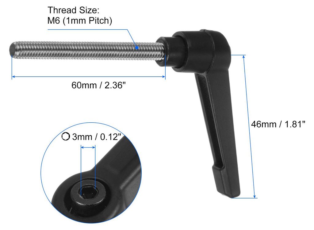 2 Stš¹ck Klemmhebel Griff M6 x 60mm Au?engewinde Schraube Edelstahl 304 mit Zinklegierung Verstellbare Handgriff Spannhebel fš¹r Werkzeugmaschi...