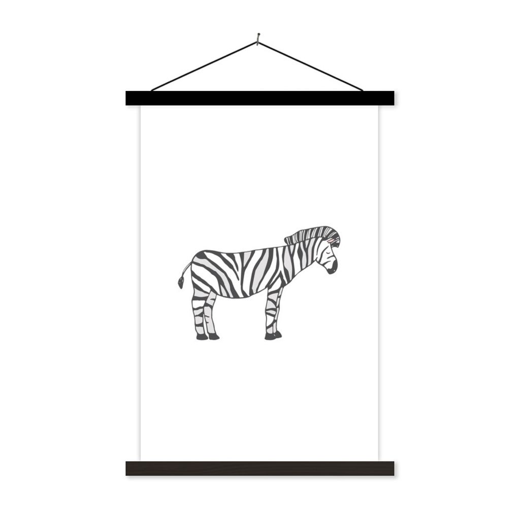 MuchoWow Textilposter Zebra - Kinder - Weiß - Jungen - Mädchen 60x90 cm mit schwarzem Rahmen - Poster Wohnzimmer