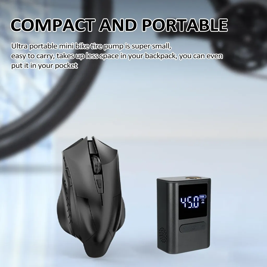 Pompe à vélo électrique portable et mini compresseur de poche noir