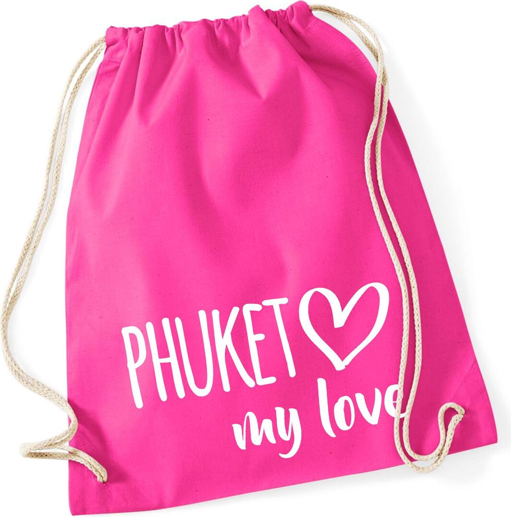 Huuraa Turnbeutel Phuket my love 12 Liter Fuchsia Baumwolle Rucksack Geschenkidee