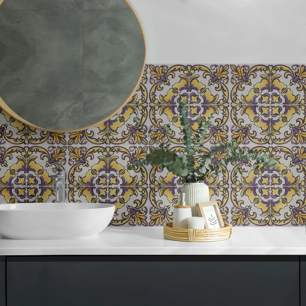 Decorazione Murale Adesiva Floreale | 9 Pezzi Piastrelle PVC 30x30 - 3