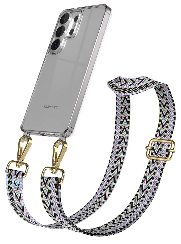 EAZY CASE Handykette - Verstellbarer Trageriemen kompatibel mit Samsung Galaxy S26 Ultra, Handykordel mit transparenter Silikon-Hülle, Karabiner G...