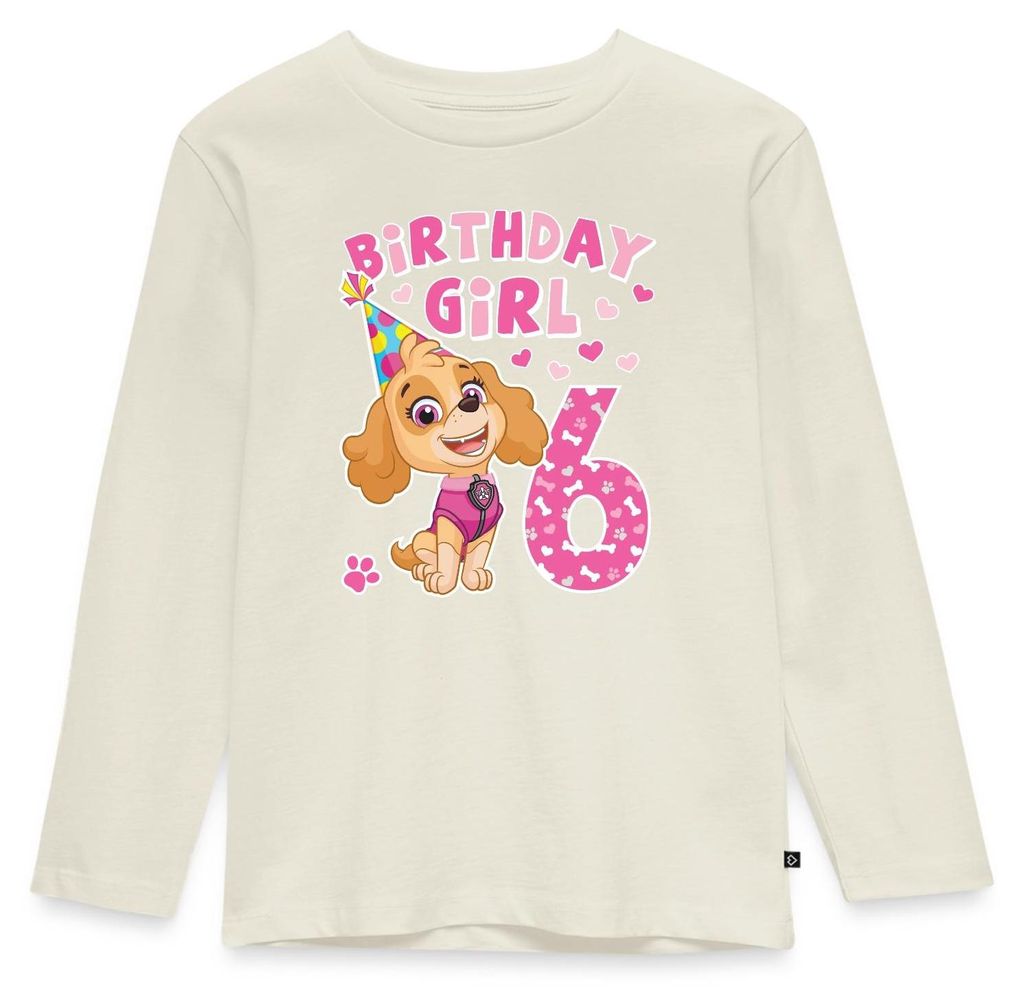 Spreadshirt Paw Patrol Geschenk 6 Jahre Alt 6. Geburtstag Skye Kinder Premium Langarmshirt, 110/116 (4 Jahre), Naturweiß