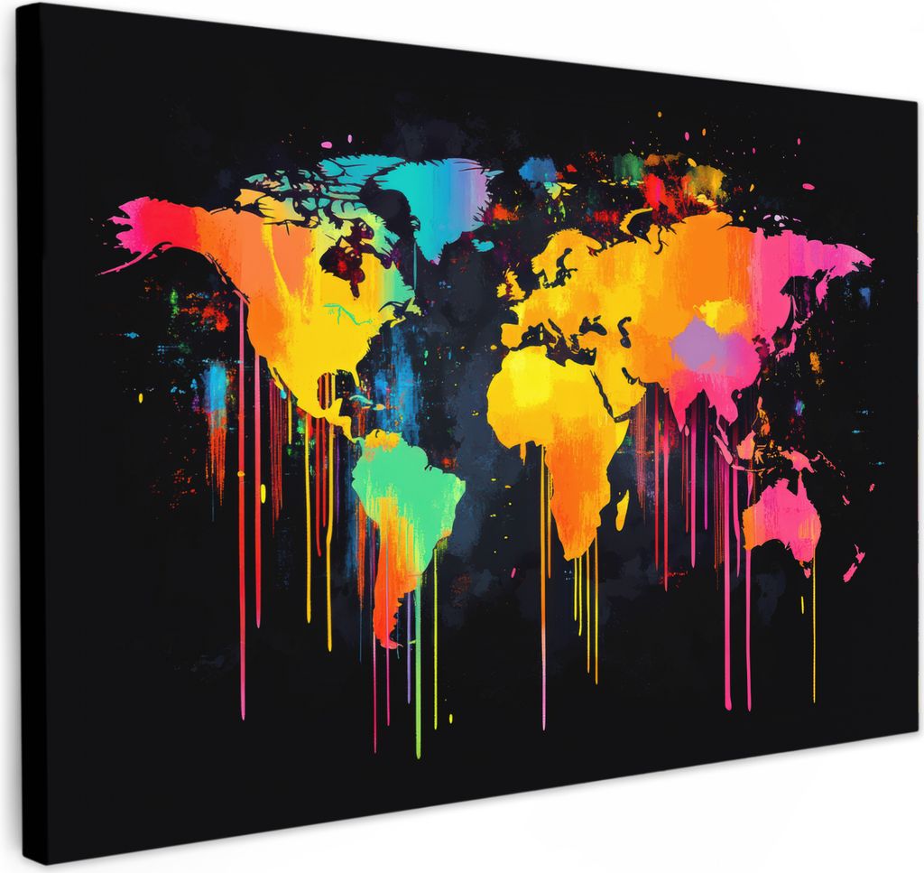 Wanddeko 60x40 cm - Weltkarte - Farbe - Bunt - Graffiti - Welt, Deko, Deko Wohnzimmer, Bilder, Wanddeko