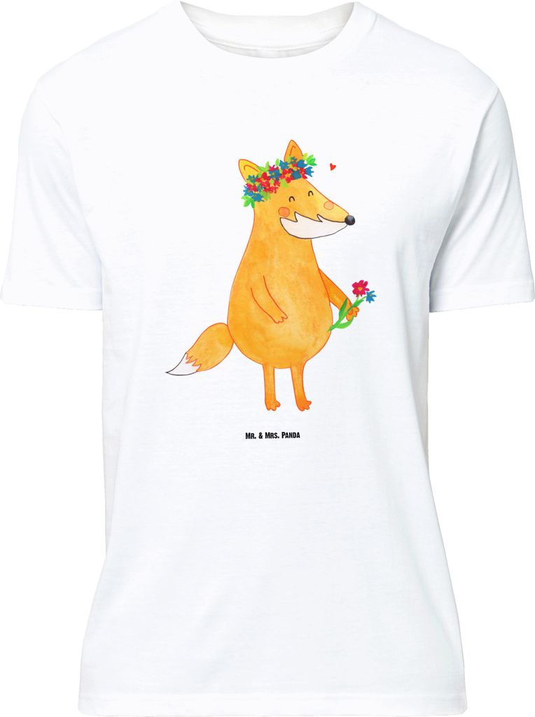 Mr. & Mrs. Panda Größe M T-Shirt Fuchs Blumen - Weiß - Geschenk, Selbstliebe, Herren, Mich, Boho, Shirt, Blumenliebe, mit Spruch, Liebe, Tshirt