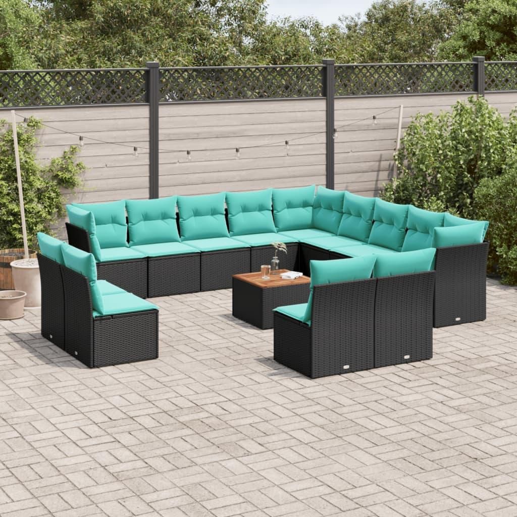 "im Sonderangebot"14-tlg. Garten-Sofagarnitur - CLORIS - elegantes Design - Gartenlounge Set - mit Kissen Schwarz Poly Rattan - Gartenmöbel Set Pr...