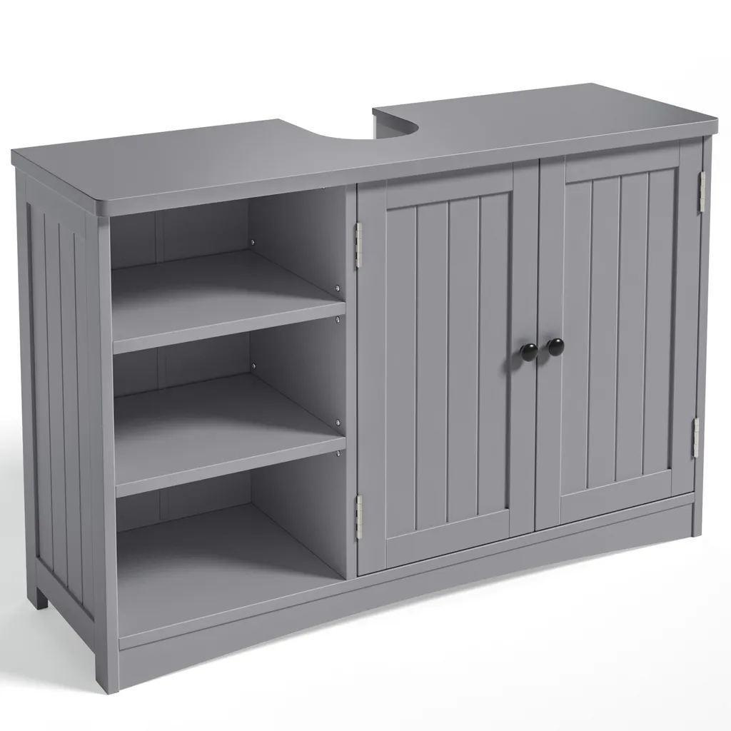 Meuble sous-vasque design semi-ouvert gris avec 2 portes et 5 niches AP54