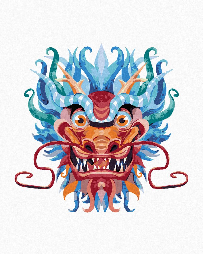 Zuty - Malen nach Zahlen - CHINESISCHER DRACHE AUF WEISSEM HINTERGRUND, 40x50 cm, mit Keilrahmen (bereits gespannt)