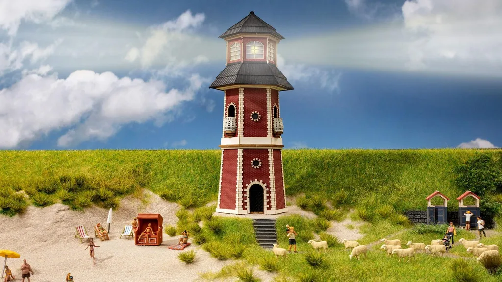 Phare maritime miniature HO avec éclairage rotatif NOCH 66831 Laser-Cut