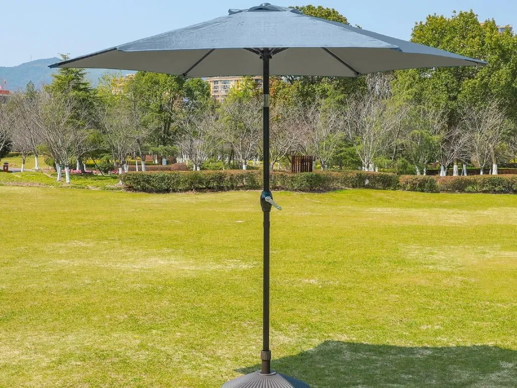 Parasol de terrasse 3m rond gris clair résistant aux UV avec socle