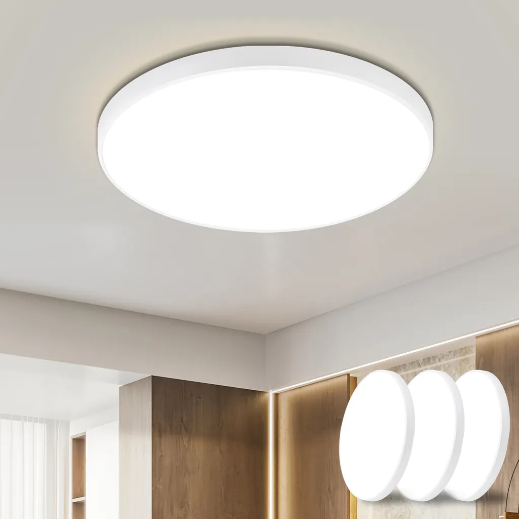 ZMH 3 LED plafoniera plafoniera piatta bianca 17W IP44 lampada da soggiorno 28cm rotonda moderna lampada da cucina per camera da letto corridoio