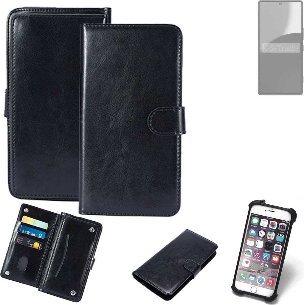 K-S-Trade 360° Hülle kompatibel mit Sharp Aquos R9 Pro schwarz Kunstleder Case BookCase WalletCase Kunstlederederhülle Handyhülle, Rundumschutz