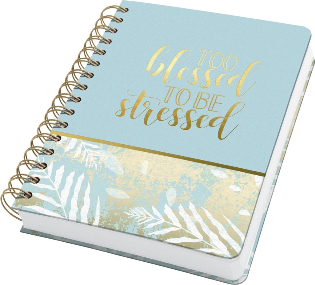 SIGEL JN615 Spiral-Notizbuch Jolie - Heavenly Leaves - punktkariert (Dot-Lineatur) - 120 g/m² - ca. A5 - hellblau, weiß, gold - Hardcover - 240 S...