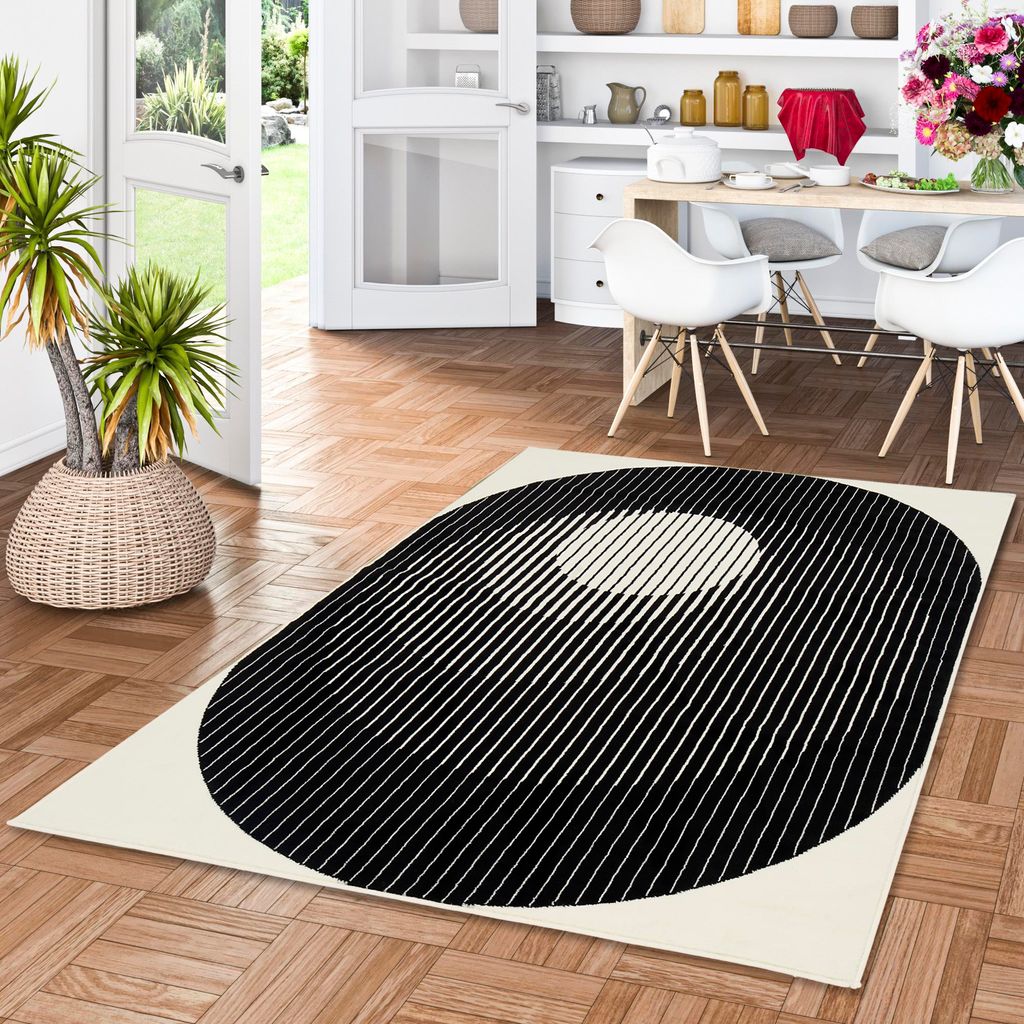 Designer Teppich Passion Circle Schwarz Weiss, Größe:185x270 cm