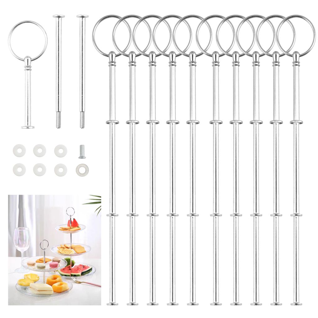 10 Stück Silber Metallstange Mittellochausstech für 2 bis 3 Etage Etagere Hochzeitstorte Tortenständer 32cm