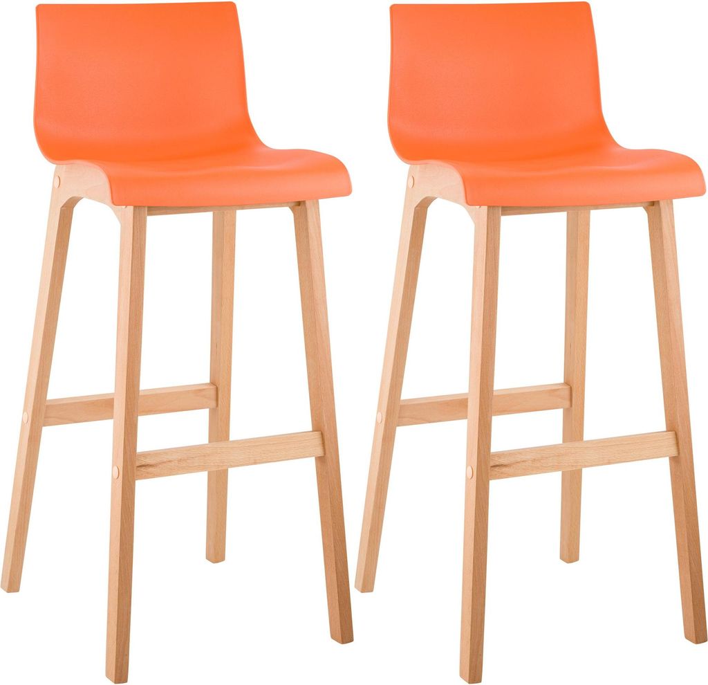 CLP 2er Set Barhocker Hover Kunststoffsitze Vierfußgestelle Natura aus Buchenholz orange