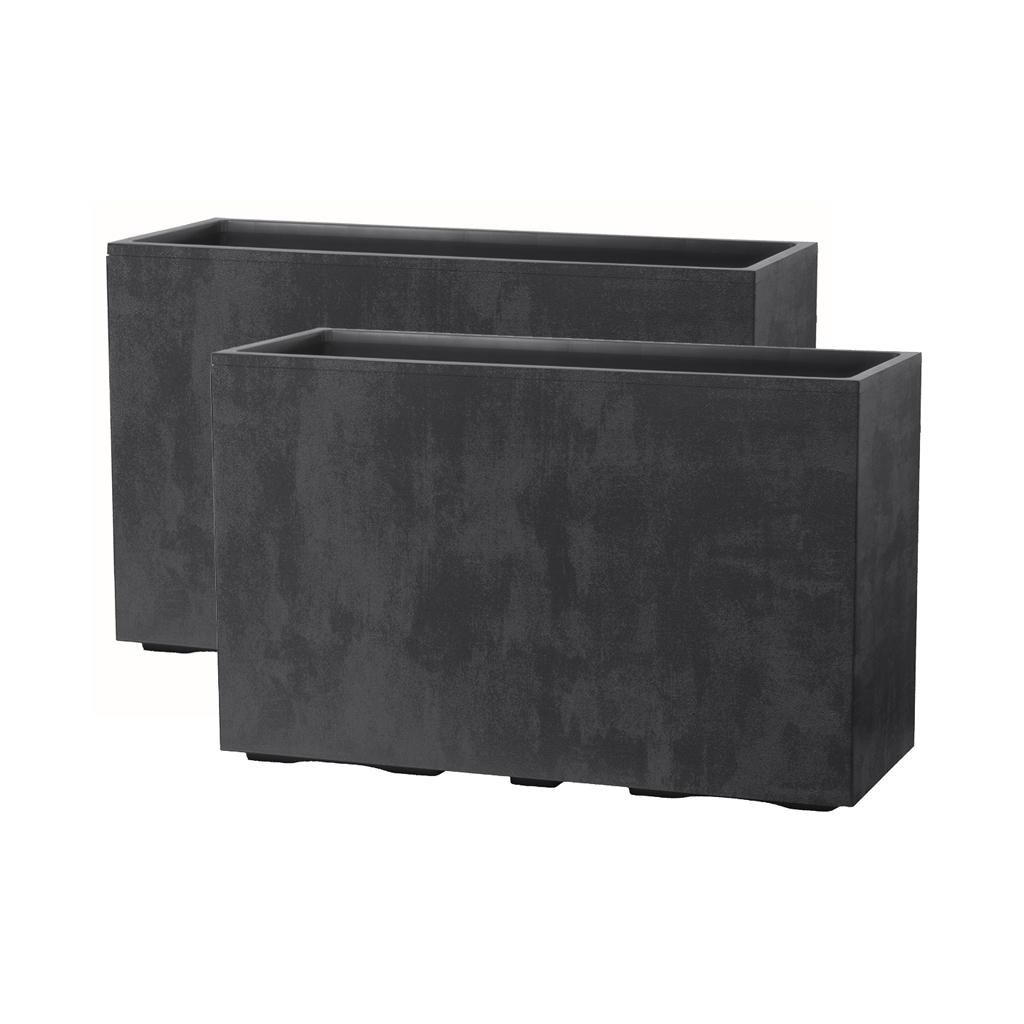 Kreher XXL Sichtschutz Pflanzkasten hoch 93L - 98x38,5x62 cm - doppelwandig & rollbar, mit Entwässerungsstopfen - Naturstein Optik, 2 Stück Ant...