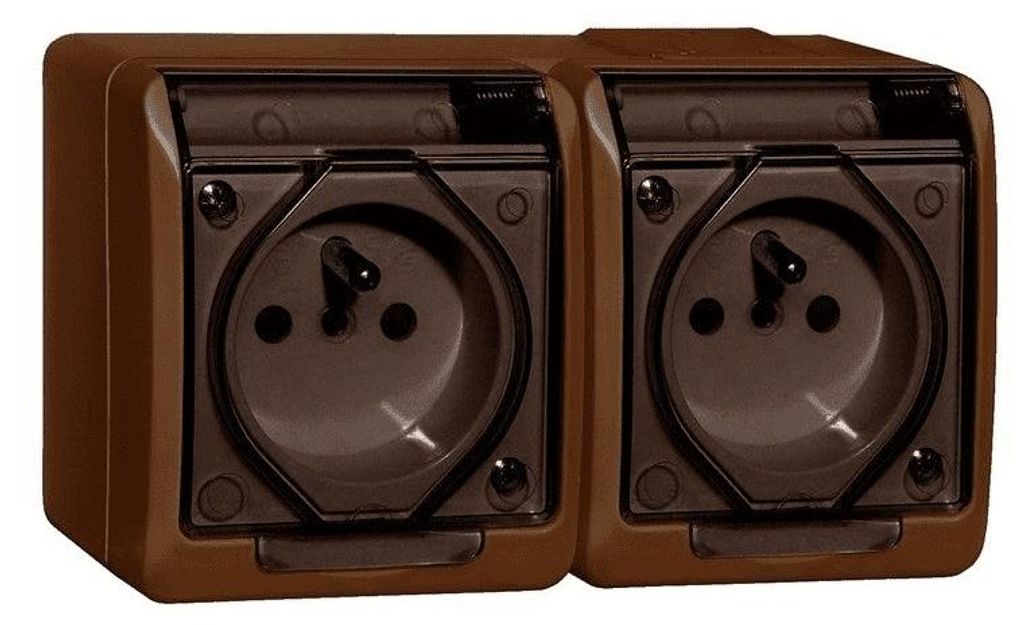Doppelsteckdose mit Erdung, braun IP44 HERMES 0322-05 Produktbild 