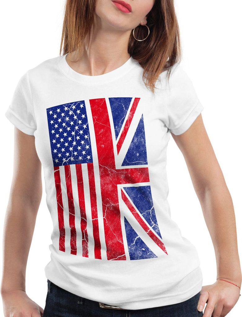 style3 USA Amerika Jack Union Damen T-Shirt Flagge Flag, Farbe:Weiß, Größe:XL