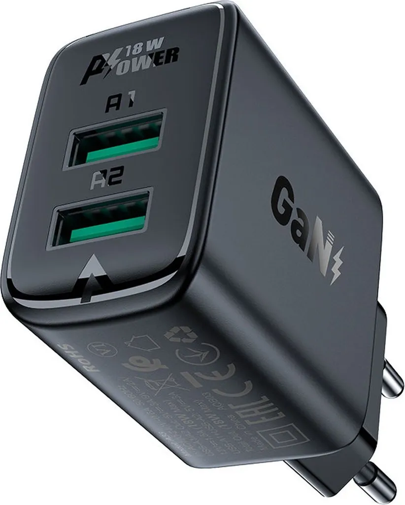 Chargeur Secteur 2 USB pour Maison et Voyage Acefast 18W A33 Noir