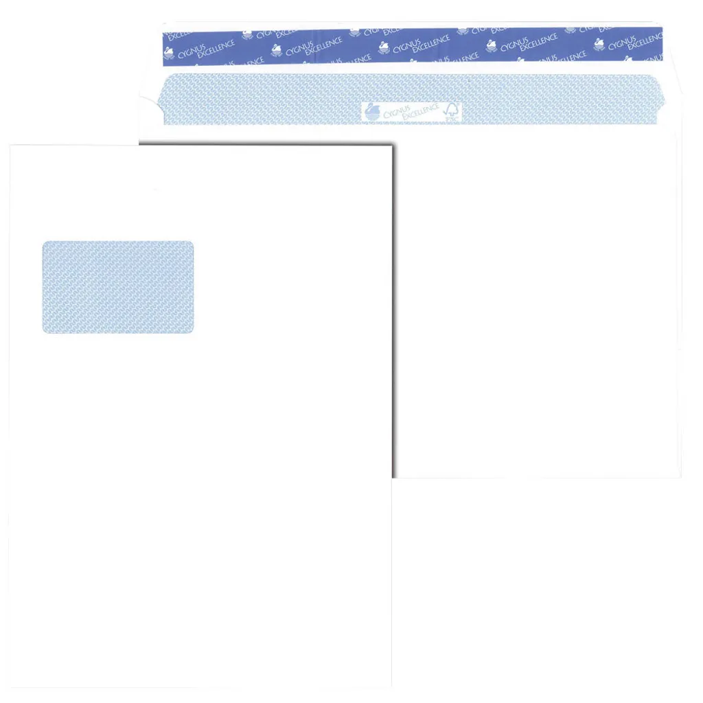 Enveloppes C4 pour Documents A4 sans Pli Cygnus avec Fenêtre