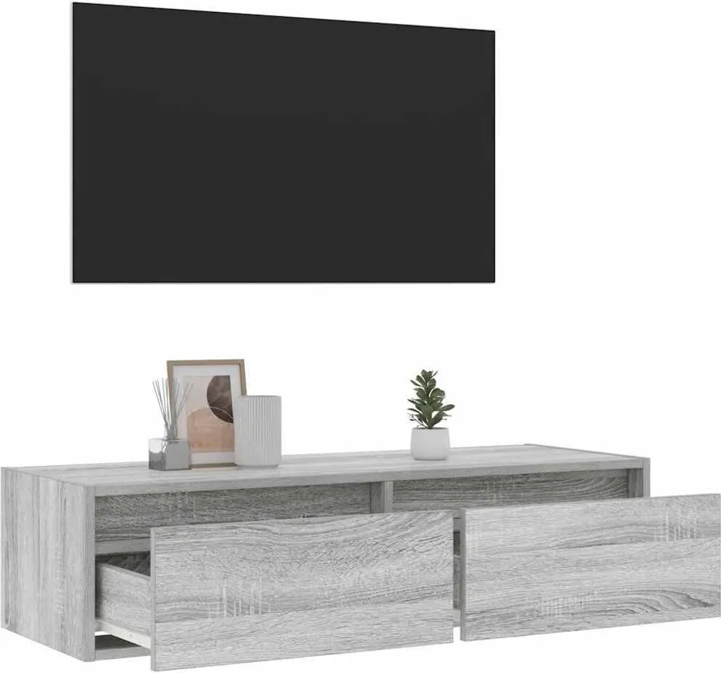 Mobile TV Salvaspazio 100x35,5x25 cm Grigio Sonoma - Luci LED Incluse - 5