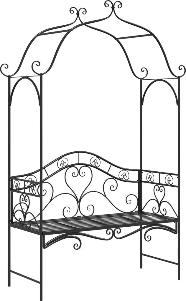 Möbel Schwarze Gartenbank Schwarz Metall Groß Dekorative Intarsien - Gartenbänke 42008121
