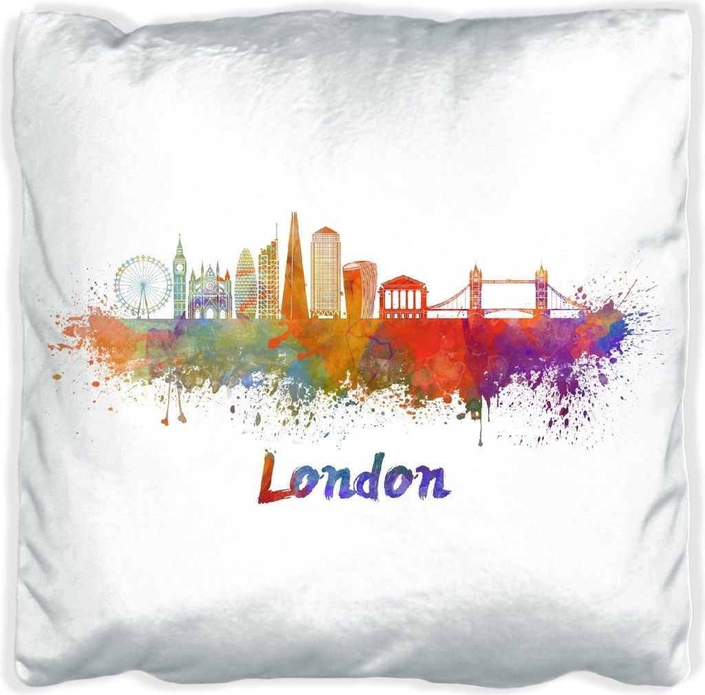 Wallario Premium Kissen, weiche Oberfläche, mit Motiv Städte als Aquarell - Skyline von London, Größe: 40 x 40 cm, mit weißer Rückseite