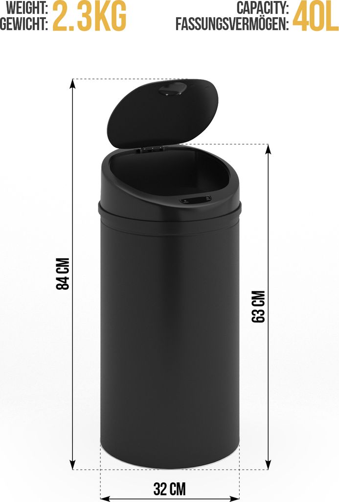 Jago® Mülleimer mit Sensor - 30/40/50/60 Liter, Edelstahl / Produktbild 10
