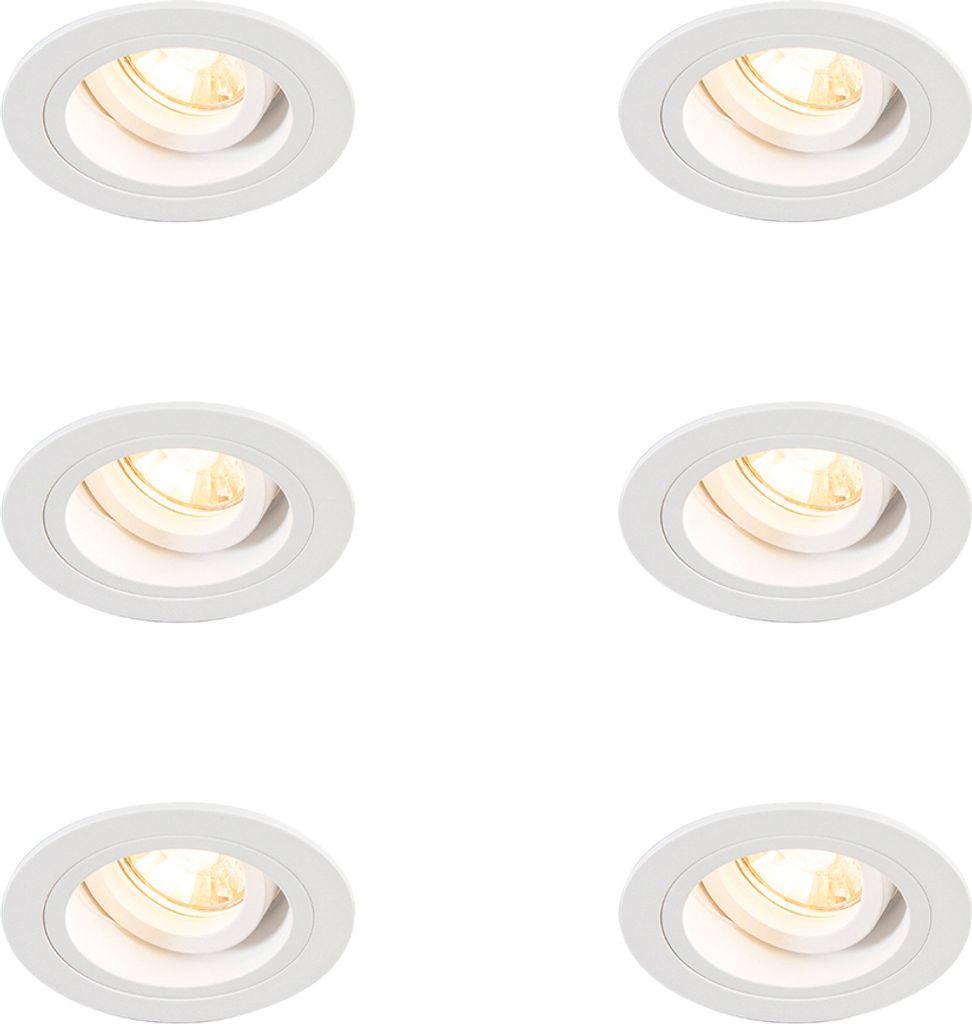 QAZQA - Set mit 6 runden, verstellbaren Einbauspots in Weiß - Chuck I Wohnzimmer I Schlafzimmer - Stahl - LED geeignet GU10