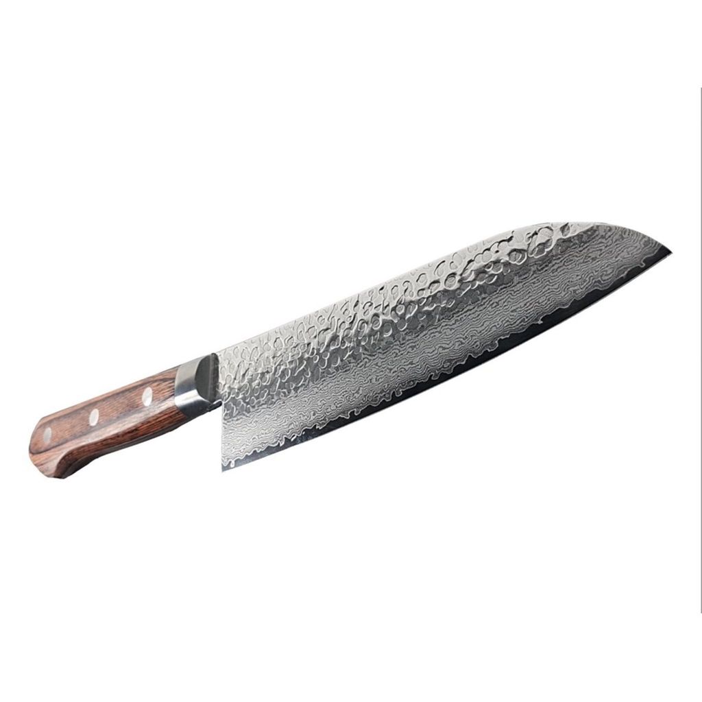 Suncraft Senzo FT-01 Santoku Kochmesser 16,5 cm Tsuchime Damascus VG-10 Stahlkern Pakka-Holzgriff