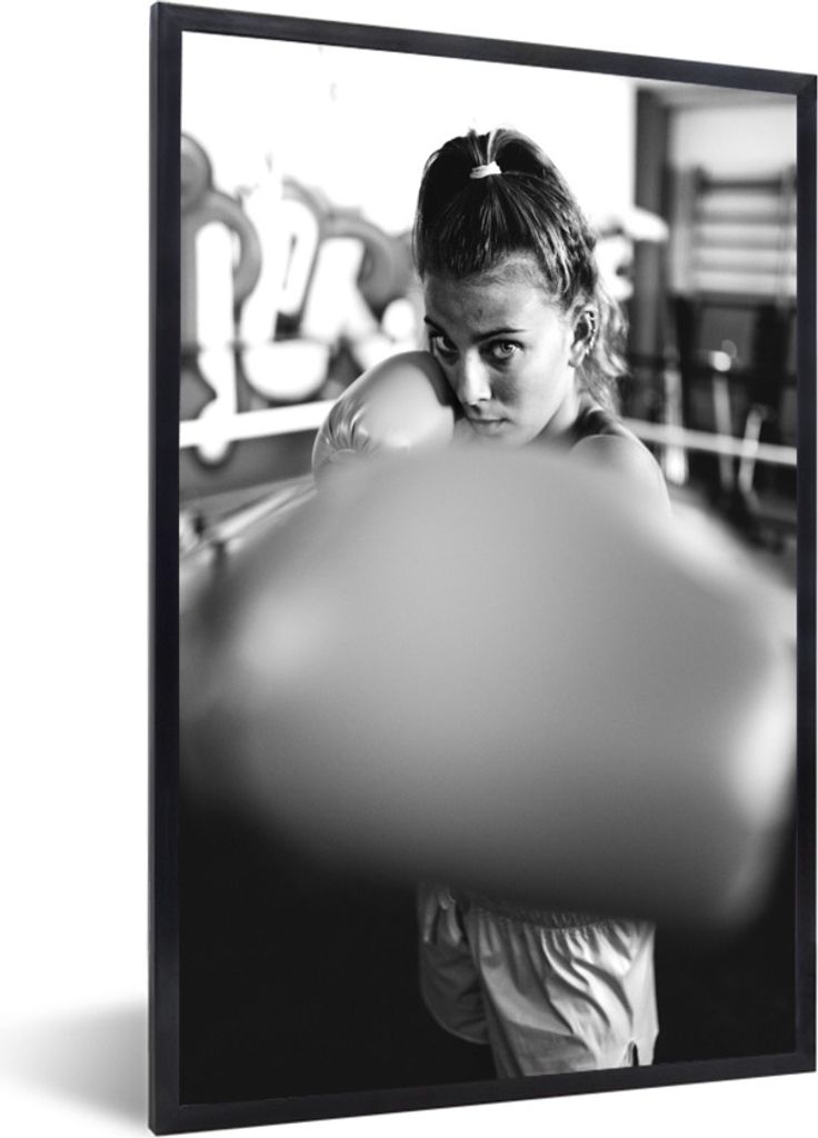 MuchoWow Gerahmtes Poster Boxen - Frauen - Boxhandschuh - Sport 20x30 cm - Poster mit Schwarzem Bilderrahmen Wandposter Rahmen Foto Bilder - Druc...