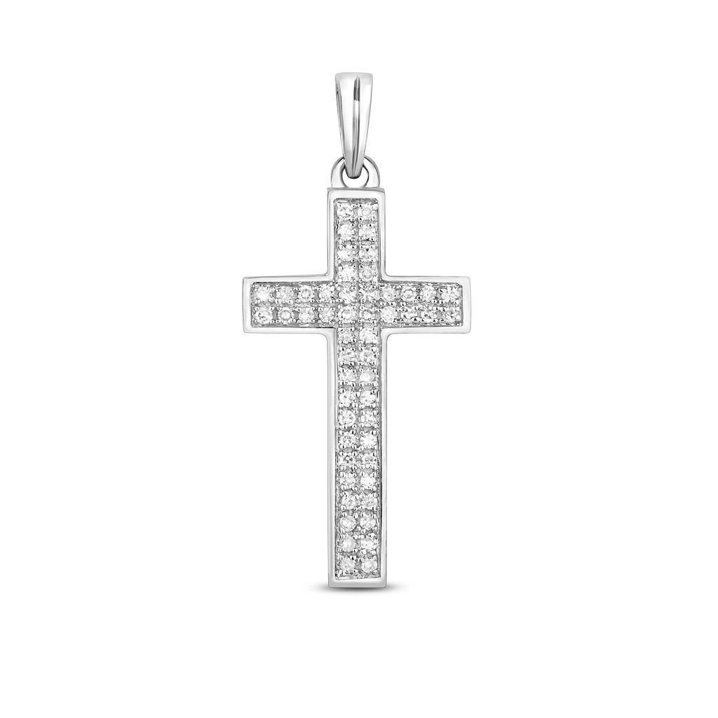 9 Karat (375) Weißgold kreuz Damen - Diamant Anhänger Brillant-Schliff 0.16 Karat GH - SI - 28mm*13mm; TRS28859KW