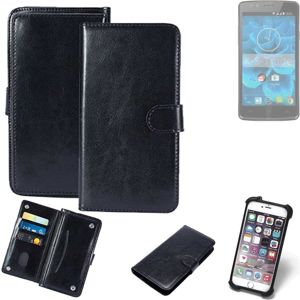 K-S-Trade 360° Hülle kompatibel mit Qilive Q4 5.0 schwarz Kunstleder Case BookCase WalletCase Kunstlederederhülle Handyhülle, Rundumschutz Bumper