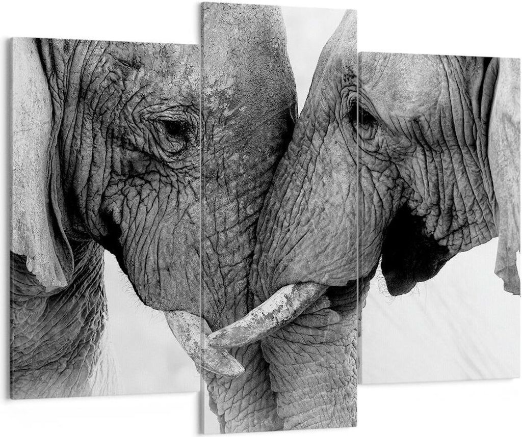 Bild auf Leinwand - Leinwandbild - 3 Teile - Elefanten Safari Bond - 130x100cm - Wand Bild - Wanddeko - Wandbilder - Leinwanddruck - Bilder - Wandd...