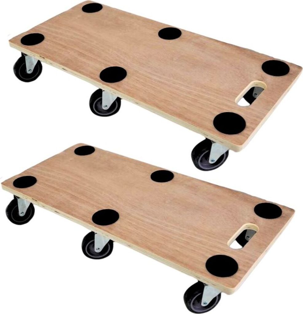 Mega Deal 2x Profi Transportroller HERCULES | BxT 30x68 cm | Traglast 300 kg | 6 Gummirollen & Griff | Sperrholzplatte | Rollbrett für Möbel Möb...
