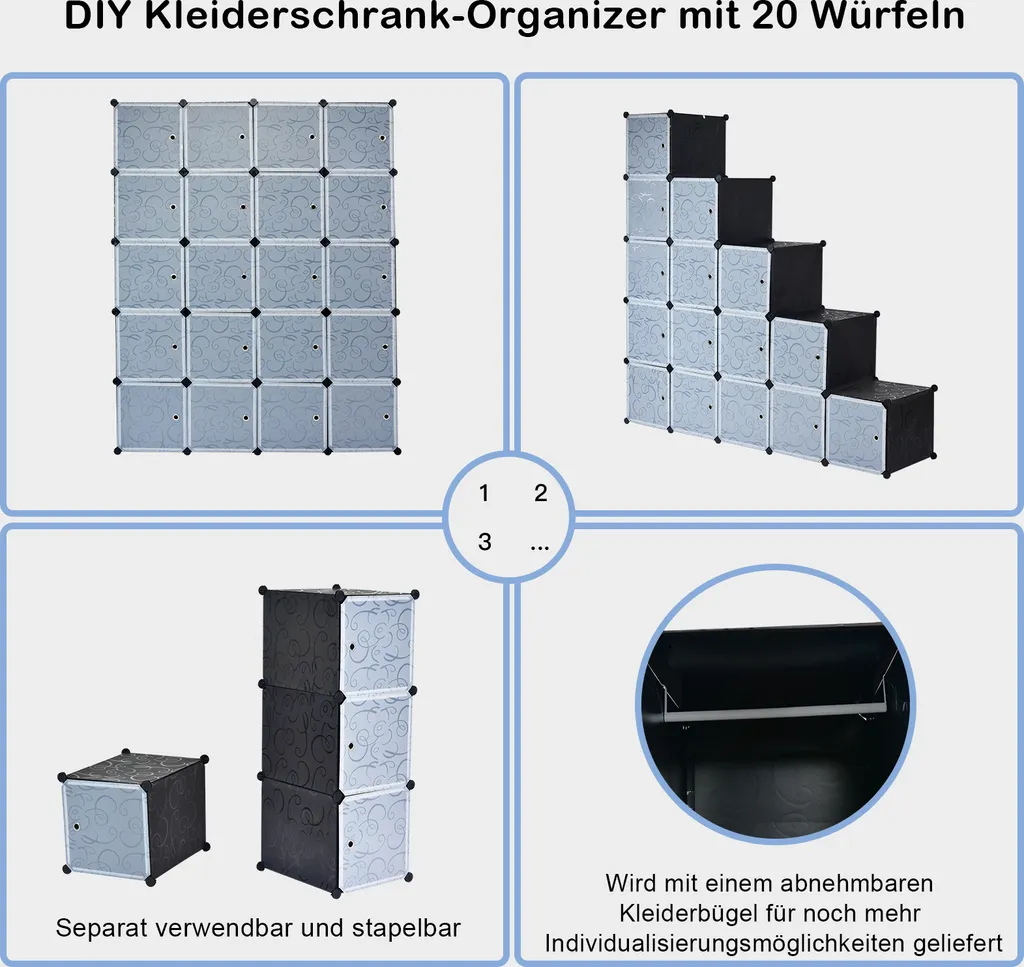 Meuble de Rangement pour Chambre ou Bureau avec 20 Cubes Modulables - 3