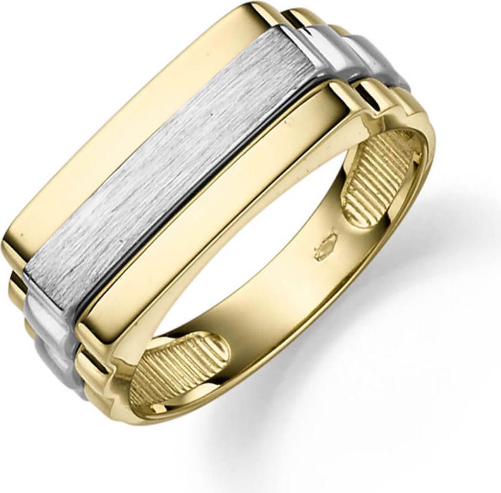 Herrenring aus 585 Gold Gelbgold mit Streifen aus 585 Weißgold Ring für Männer Innenumfang 66mm Ø21.0mm